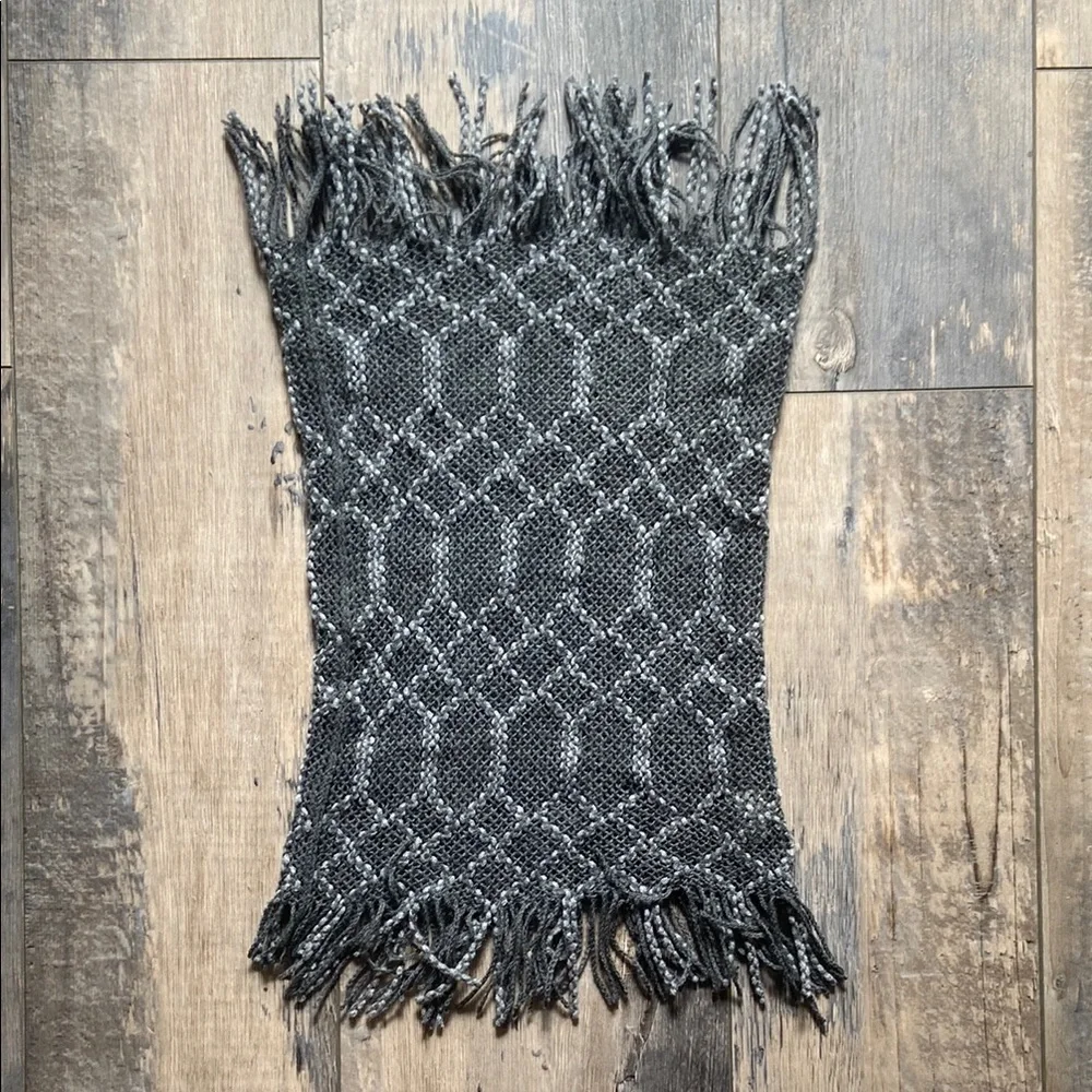 Britt's Knits Fringe Benefits Fringed Gray Knit Infinity Loop Circle Scarf Soft
